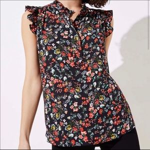 LOFT Button Floral Garden Ruffle Top